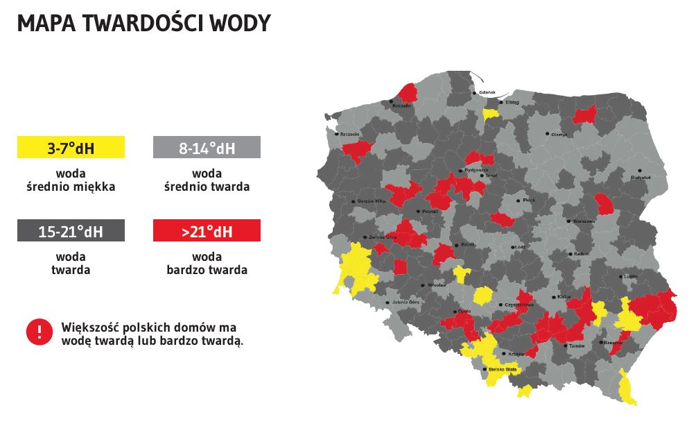 zmiękczacze wody poznań - Mapa twardości wody w Polsce